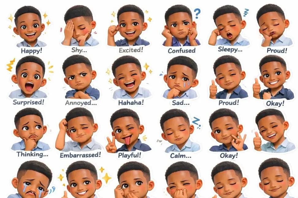 Ultra-Cute Realistic Sticker Collage (20+ Expressions, Consistent Character)