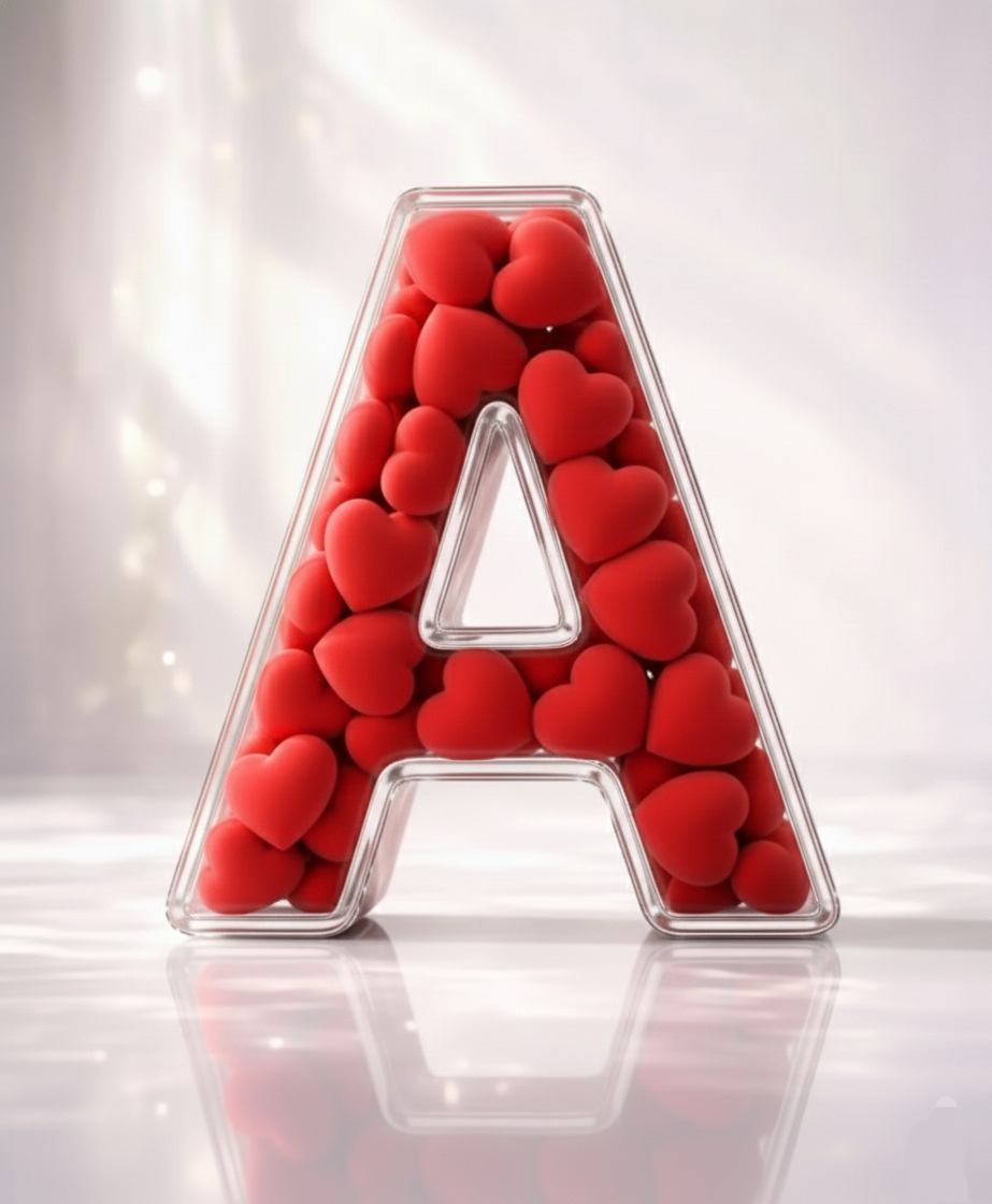 Crystal Glass “A” with Red Hearts