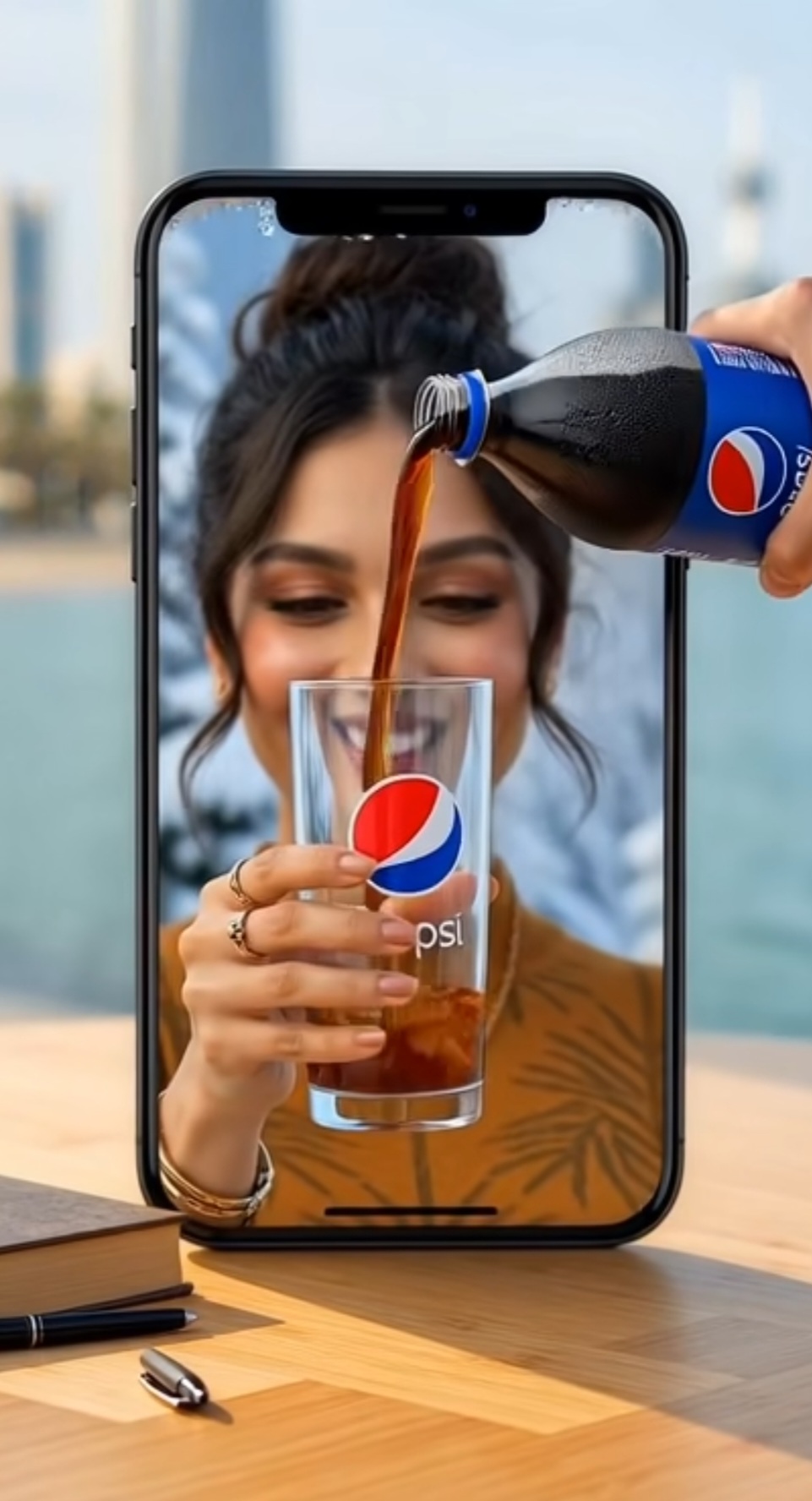 Surreal 3D Phone Pepsi Pour Scene