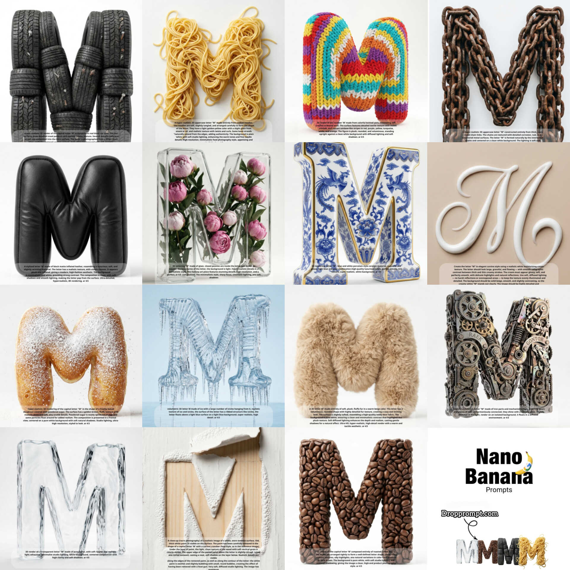 Material Typography Prompt Pack (A–Z)