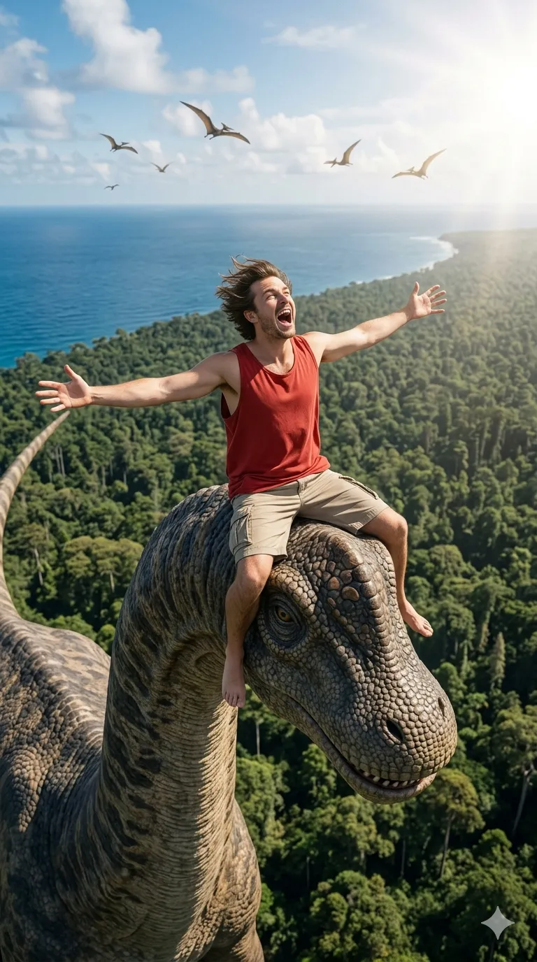 Brachiosaurus Rider – Overhead Prehistoric Portrait