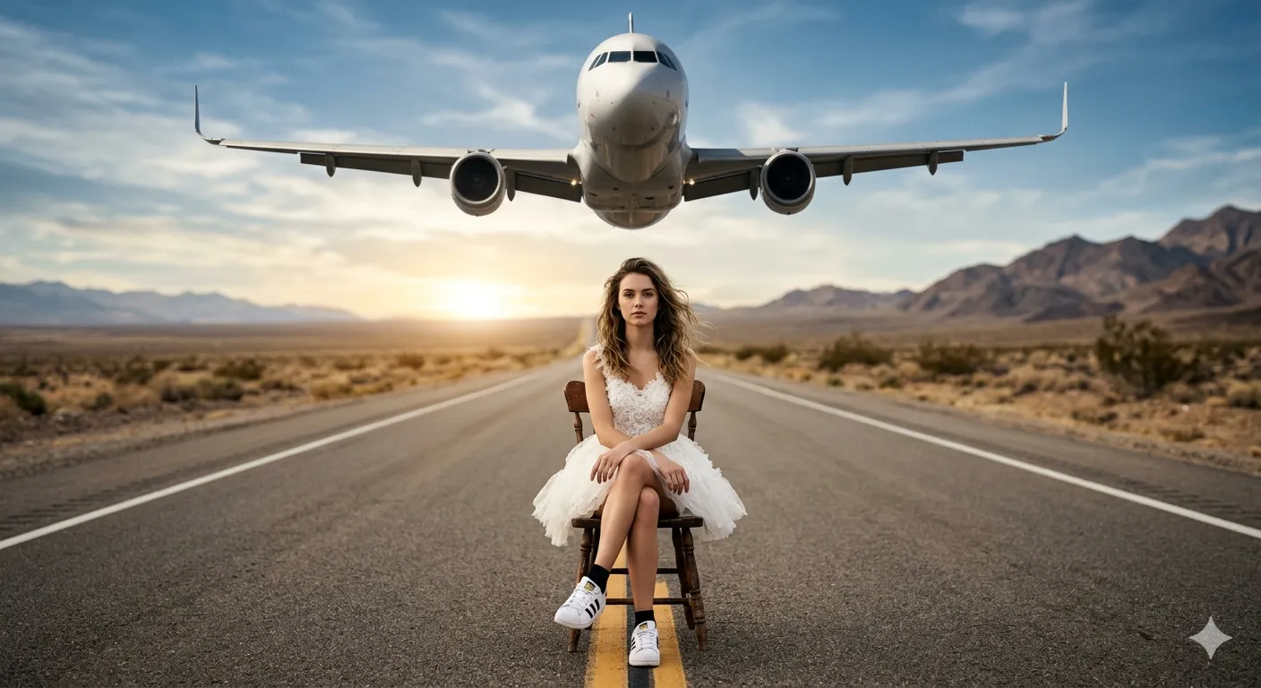 Ultra‑Cinematic Highway Portrait – Low‑Flying Airplane