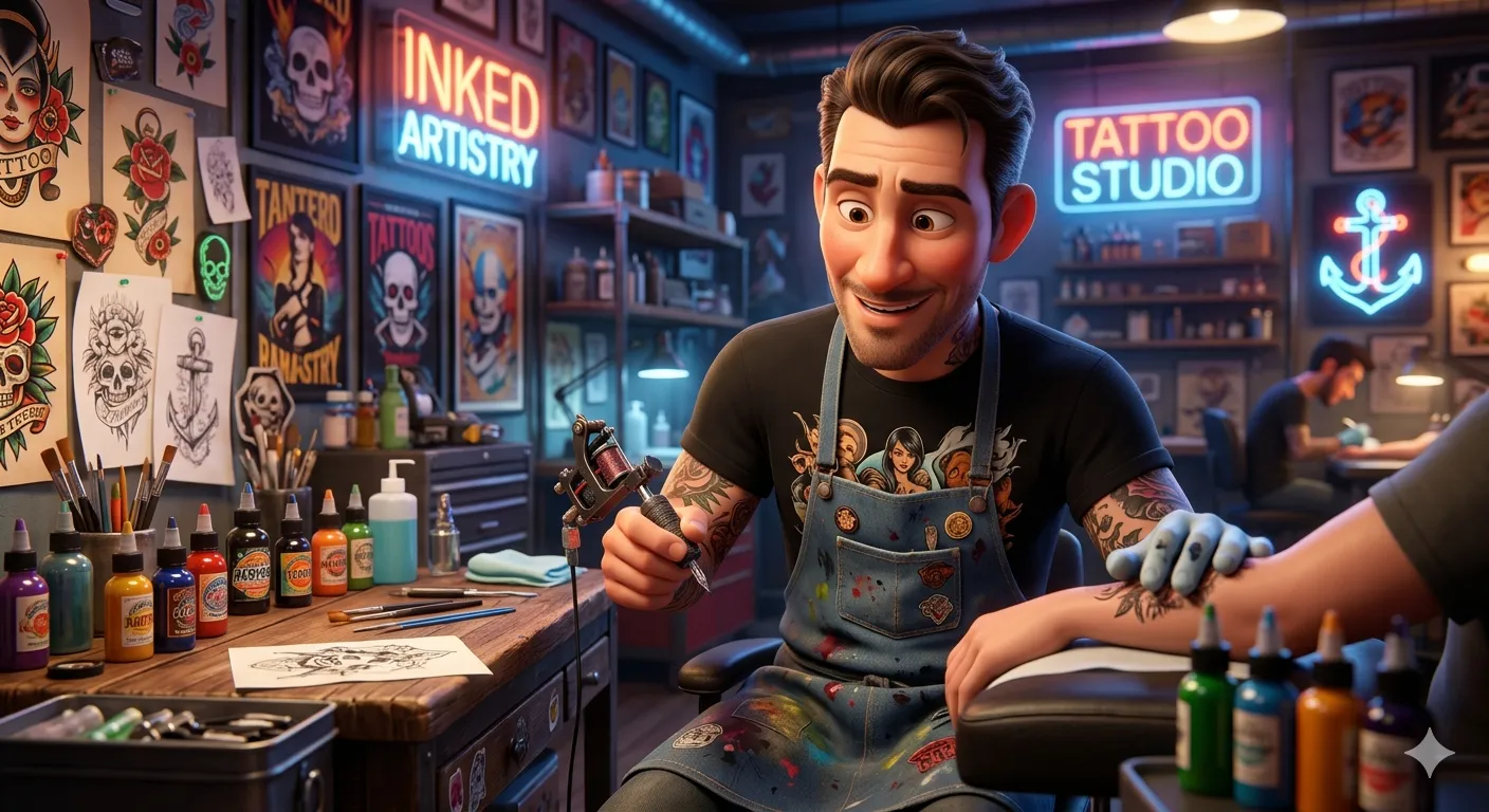 Tattoo Artist – Pixar‑Style 3D Caricature