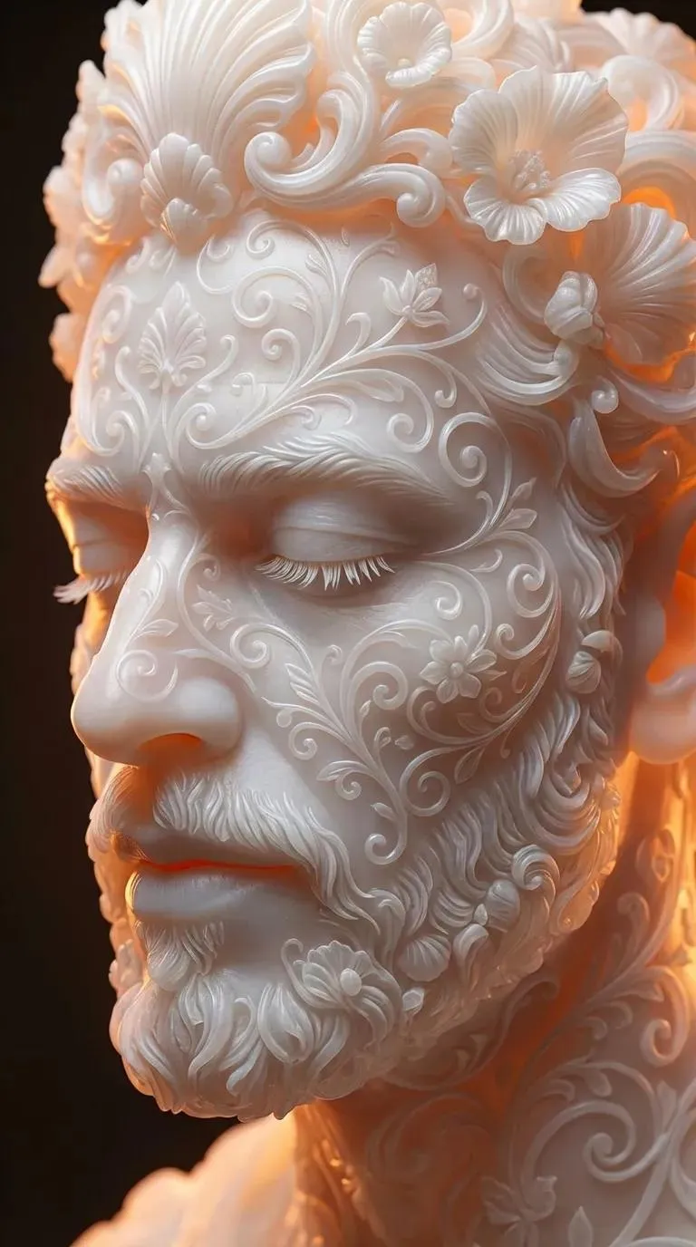 Ornate Sculpture Portrait – Ethereal Filigree Mask