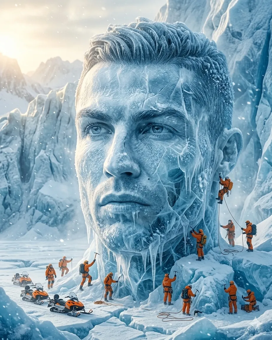 Ice Sculpture Portrait – Arctic Glacier Emergence