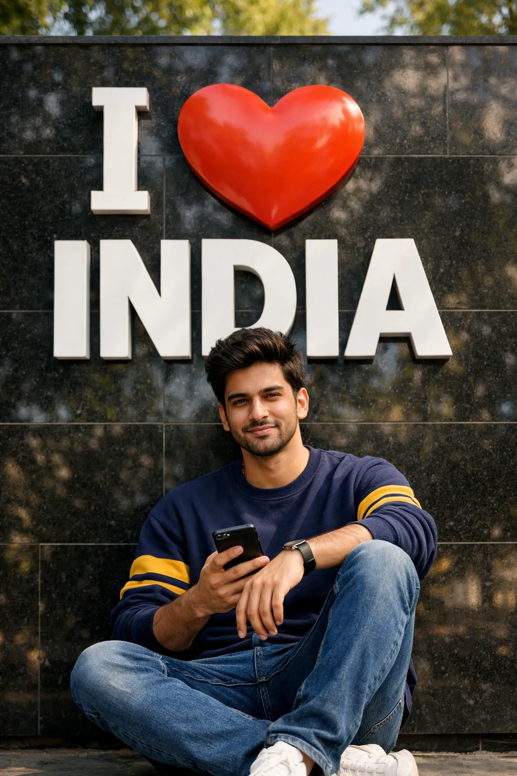 I ❤️ [Country] – Stylish Portrait with Black Granite Wall