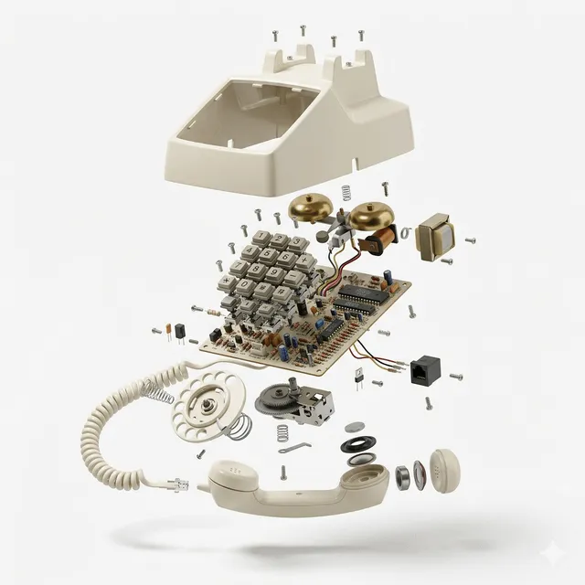 1980s Landline Telephone – Exploded View Product Ad