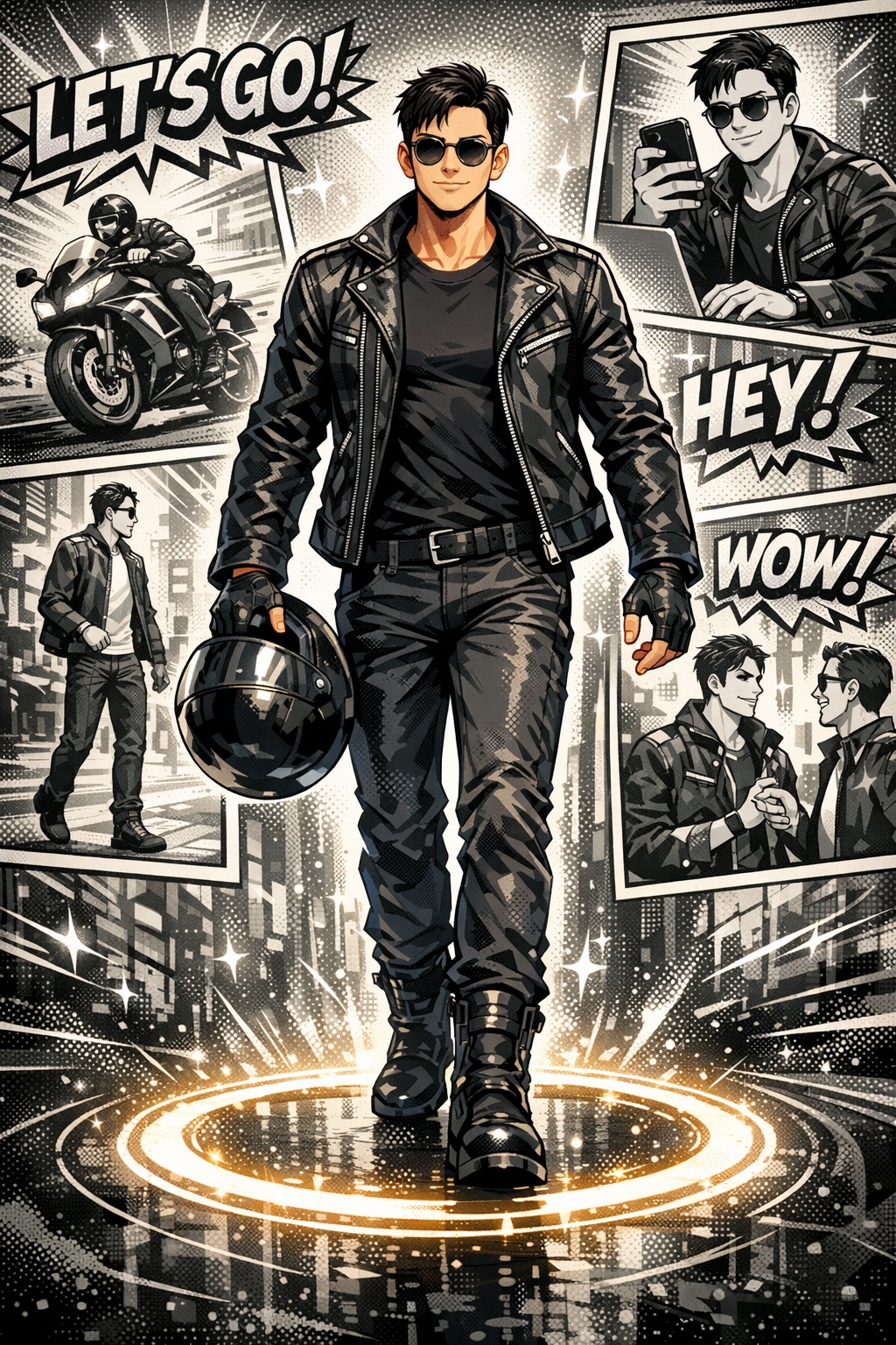 Semi‑Anime Comic Portrait – Confident Modern Man with Cat