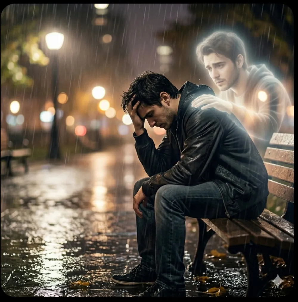 Night Rain Self-Comfort – Glowing Spirit on Shoulder