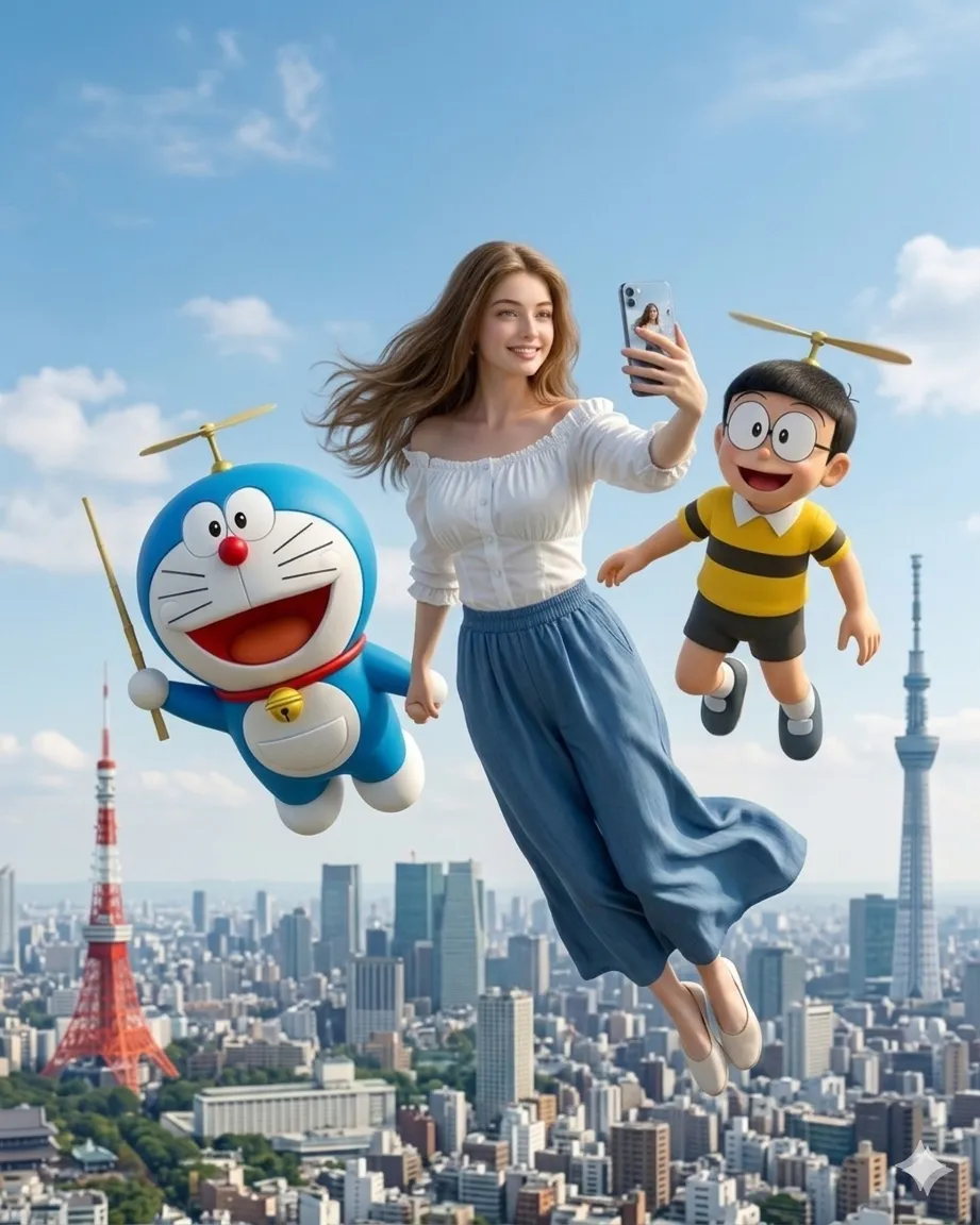 Mid-Air Selfie with Doraemon and Nobita – Bamboo Propellers