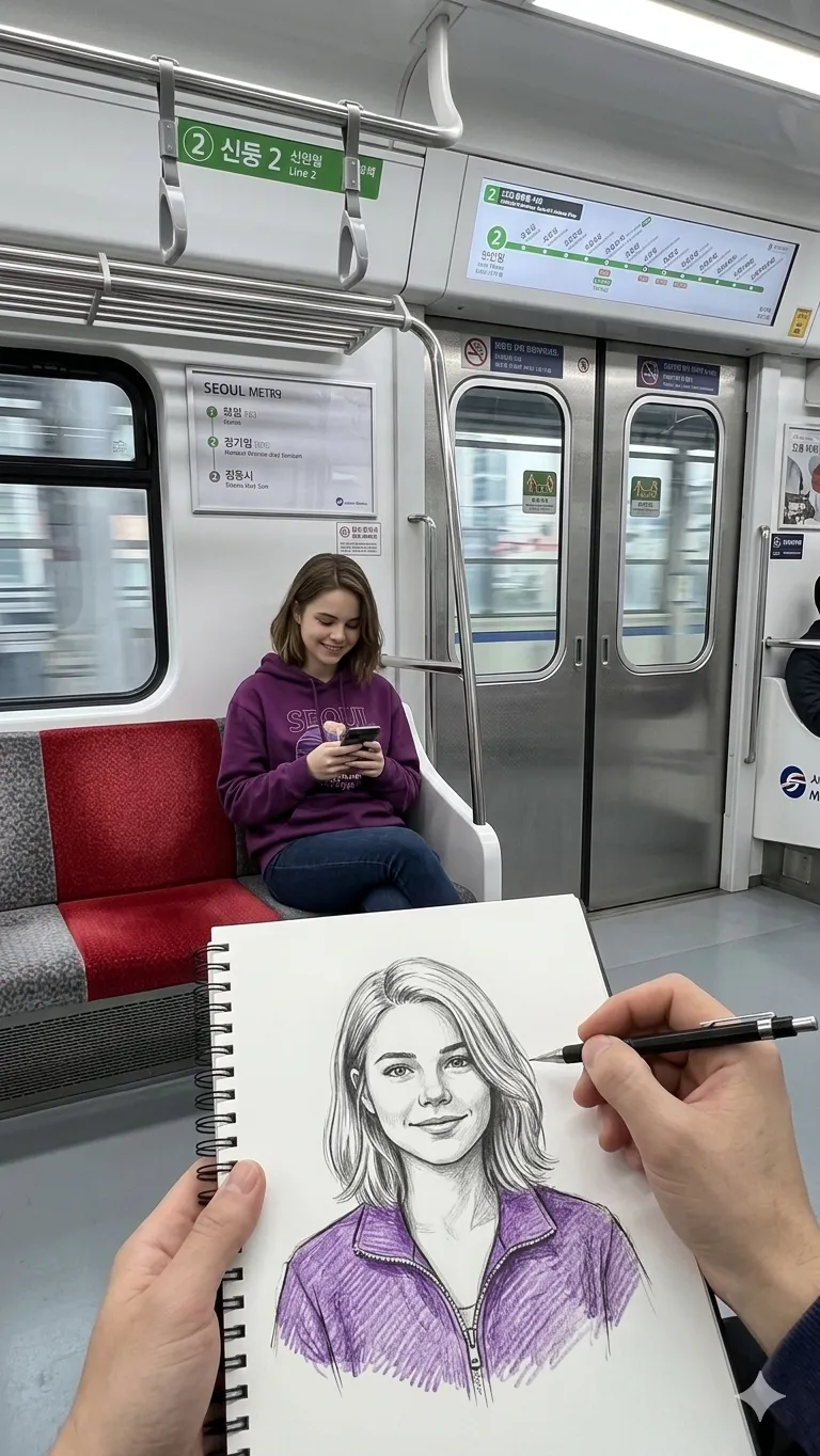 Subway Sketch Portrait – First-Person Perspective
